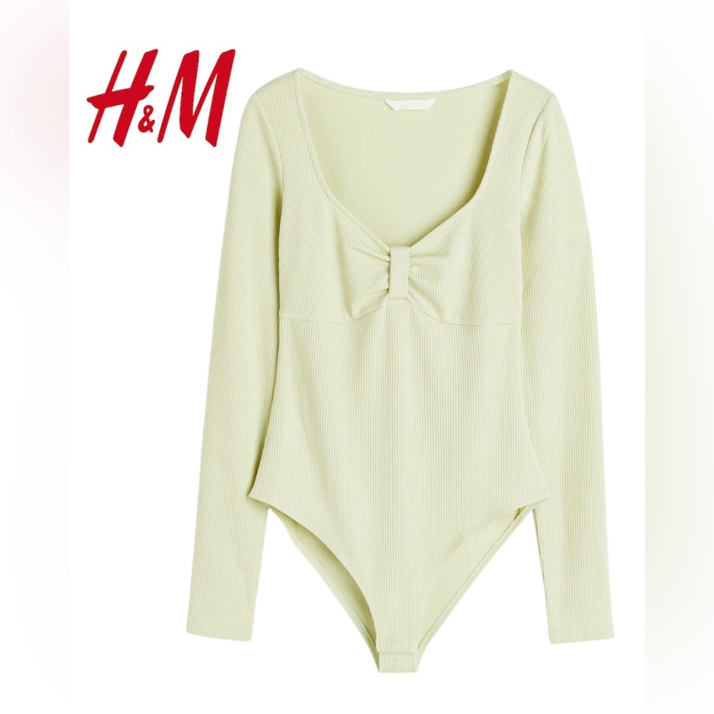 GREEN RIBBED BODYSUIT LONG SLEEVED H&M NEW